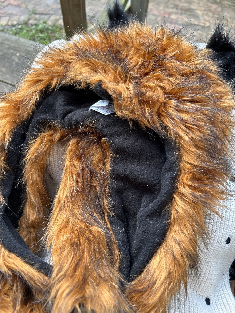 Animal looking hat with scarf and pockets